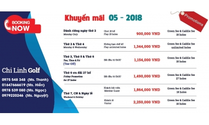  [Khuyến mại - PROMOTION] đặt sân golf - Đặt teetimes tại Chi Linh Golf Club tháng 5 - Promotion May - Golf Booking